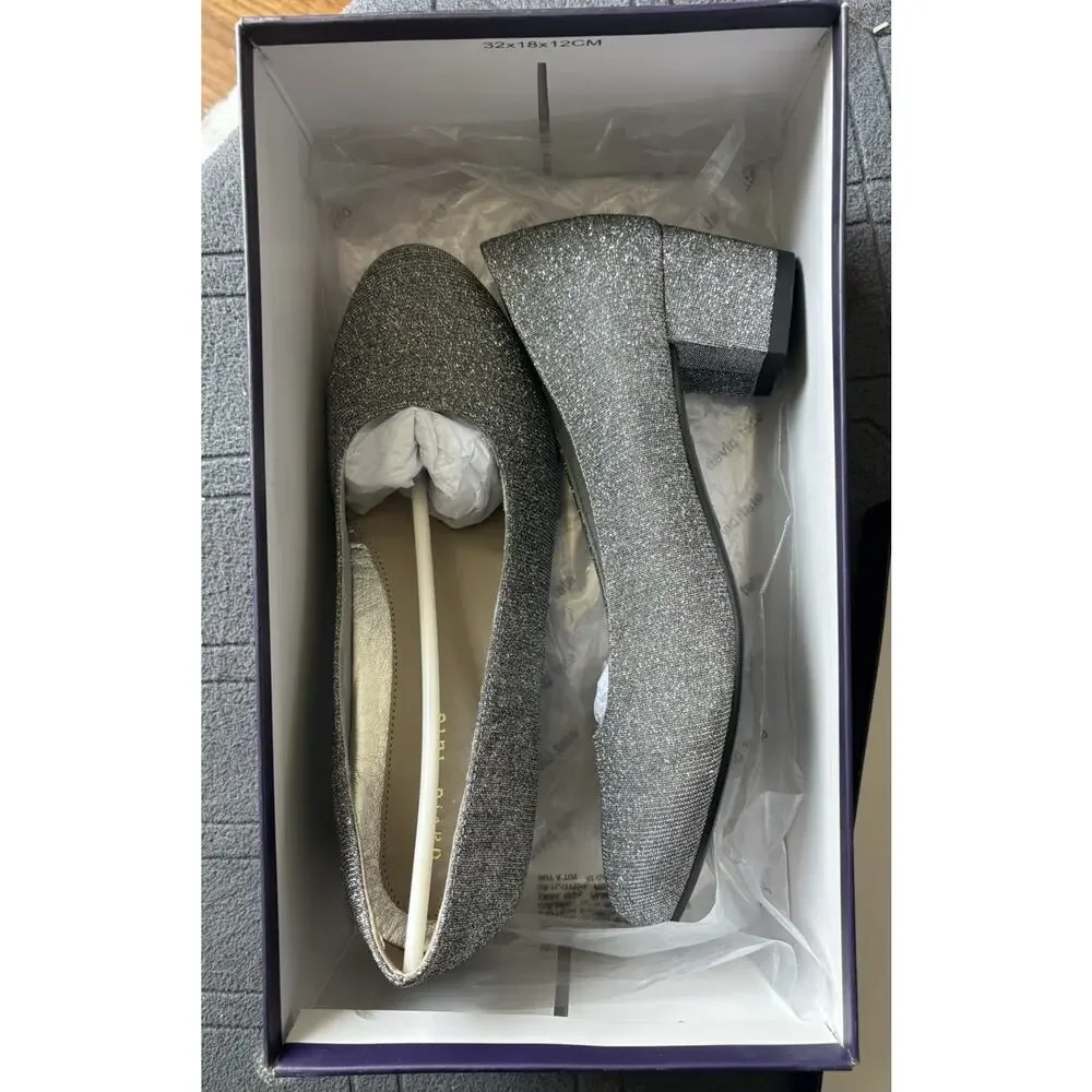 David Tate Women’s Silver Metallic Fabric Slip On Round Toe Pump 9.5W